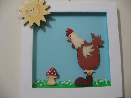 Quadro em MDF Galo e Cogumelo